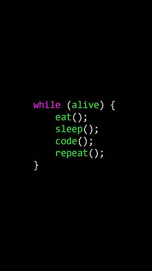 Minimalist Programmer Life Loop Code Snippet on Black Background HD phone wallpaper