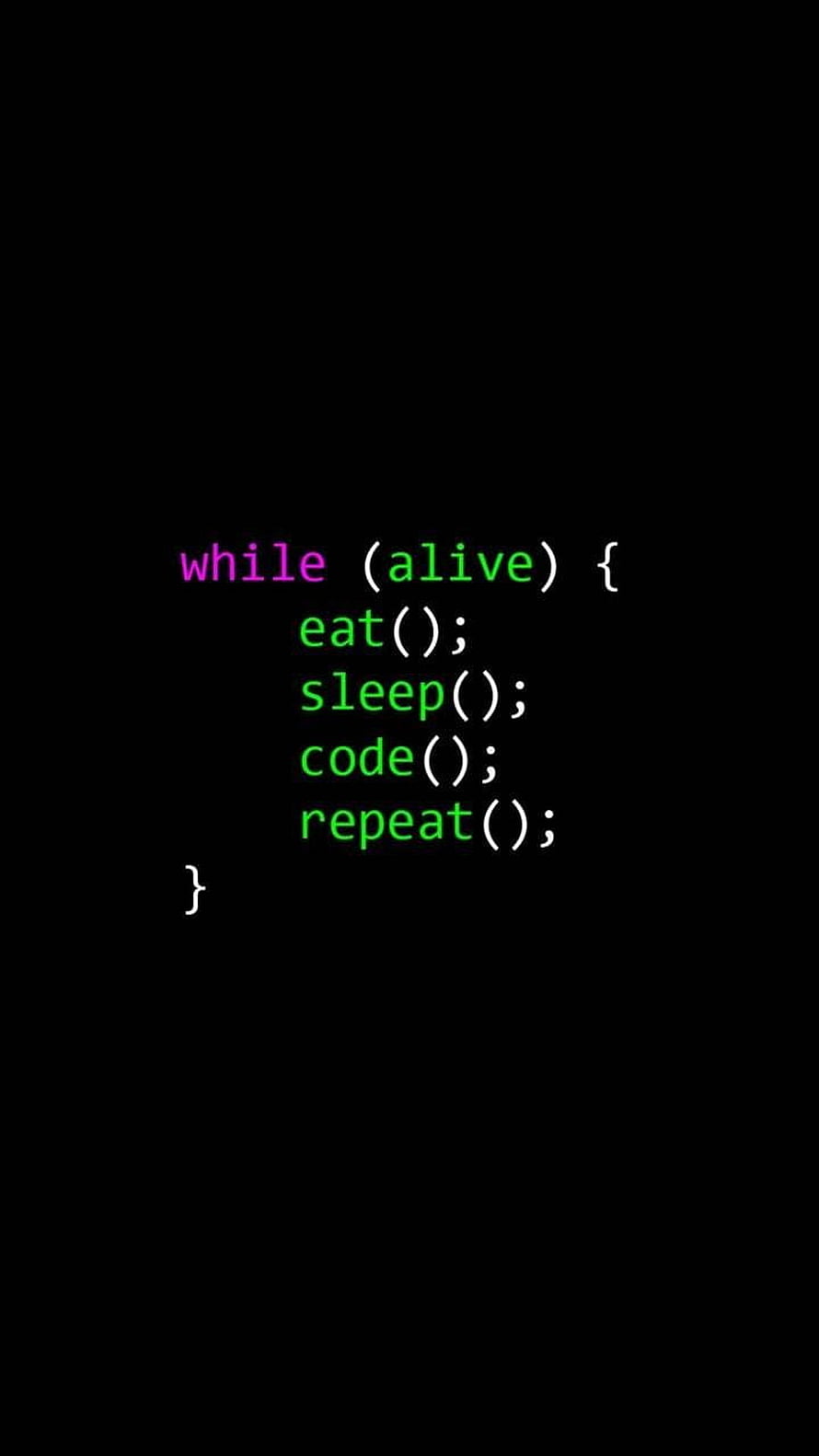 Minimalist Programmer Life Loop Code Snippet on Black Background HD phone wallpaper
