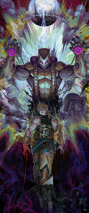 Dio Brando and Jotaro Kujo from JoJo's Bizarre Adventure in Dramatic Digital Art HD phone wallpaper