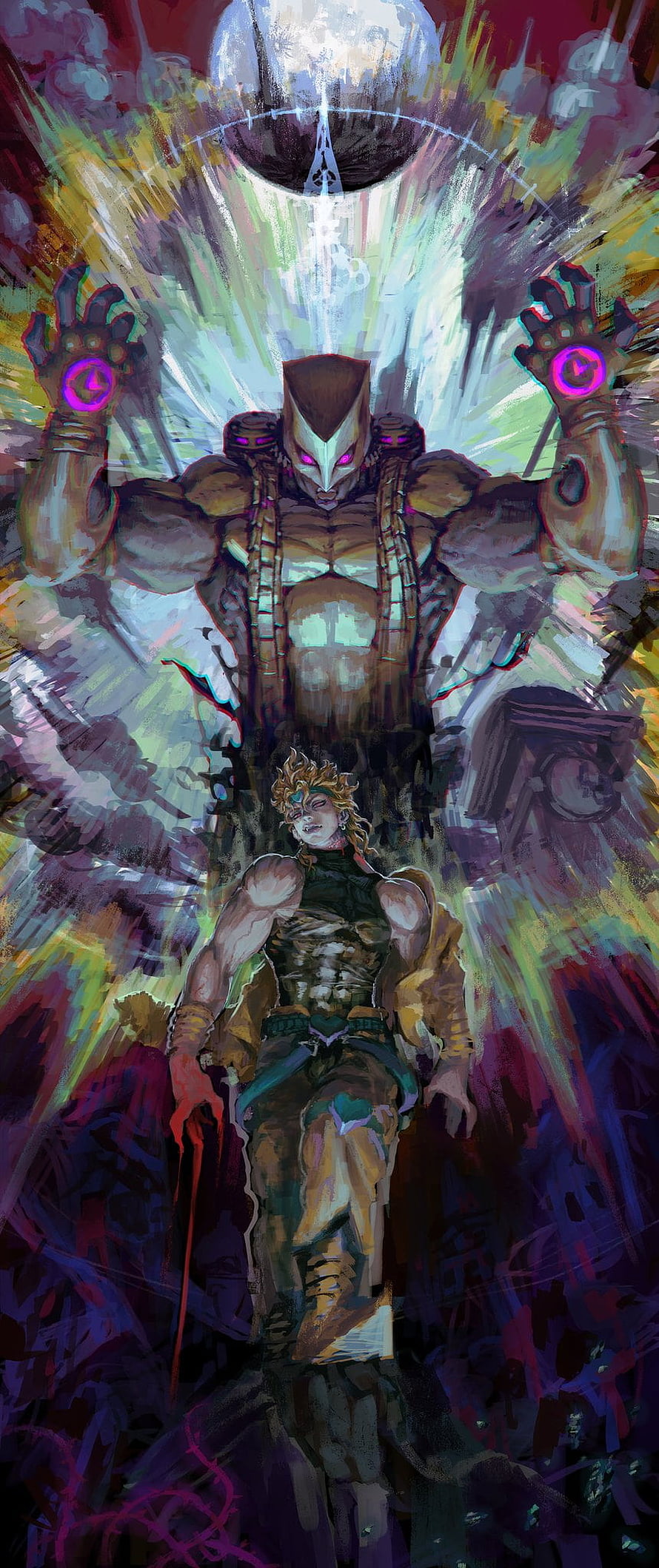 Dio Brando and Jotaro Kujo from JoJo's Bizarre Adventure in Dramatic Digital Art HD phone wallpaper