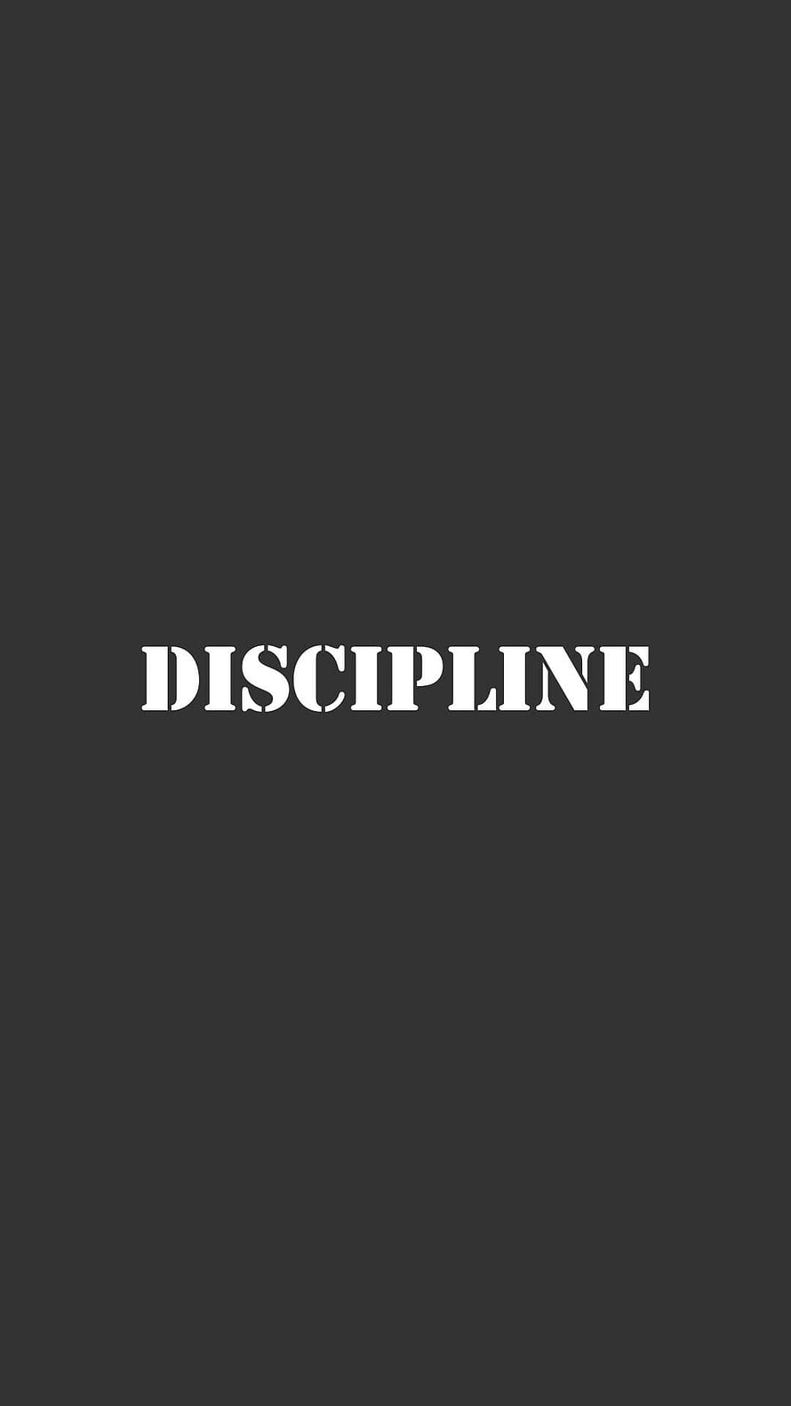 Minimalist Discipline Typography Wallpaper With White Stencil Text On Dark Gray Background HD phone wallpaper