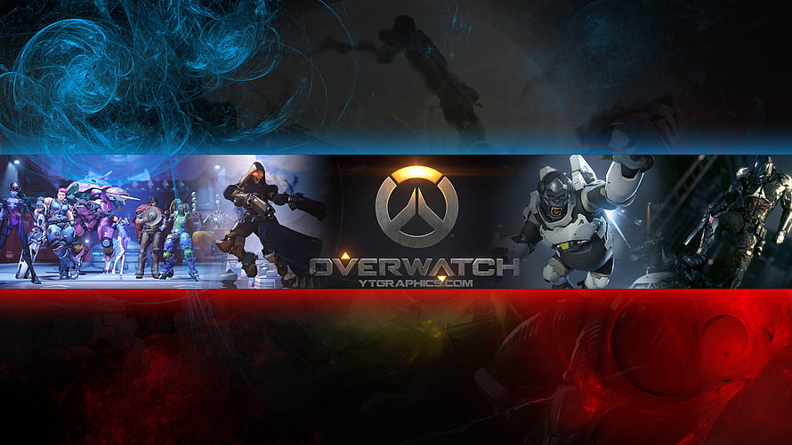 Overwatch Team Roster and Logo Wallpaper with Blue and Red Abstract Background HD wallpaper