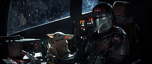 The Mandalorian and Grogu Sitting in the Razor Crest Cockpit, Star Wars, Mandalorian Dual Screen HD wallpaper