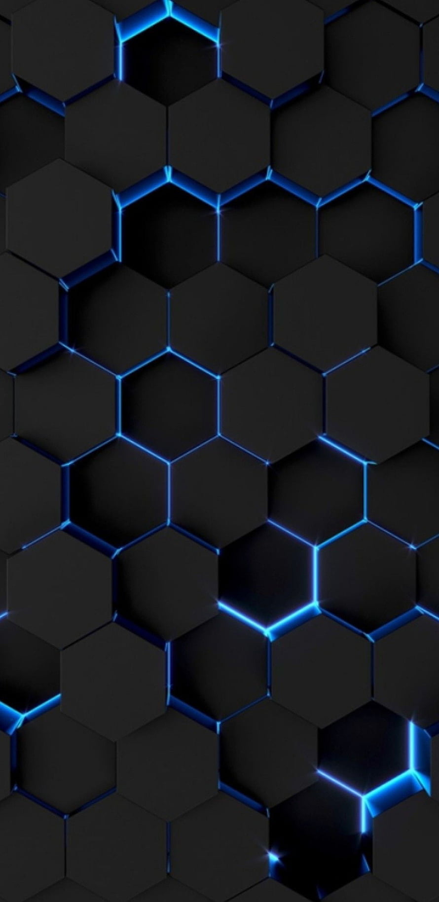 Dark Hexagonal Grid With Glowing Blue Neon Edges Abstract Wallpaper HD phone wallpaper