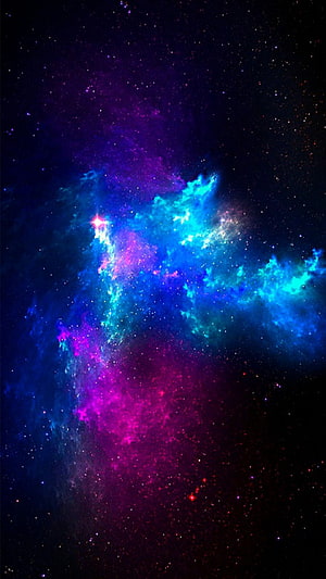 Vibrant Cosmic Nebula with Swirling Magenta and Cyan Gas Clouds in Deep Space HD phone wallpaper