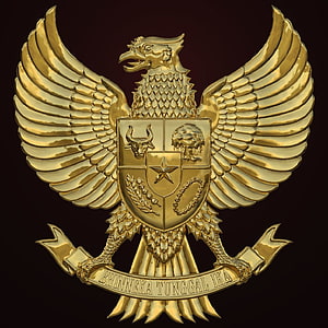 Golden Garuda Pancasila Emblem with National Motto on Dark Background HD phone wallpaper