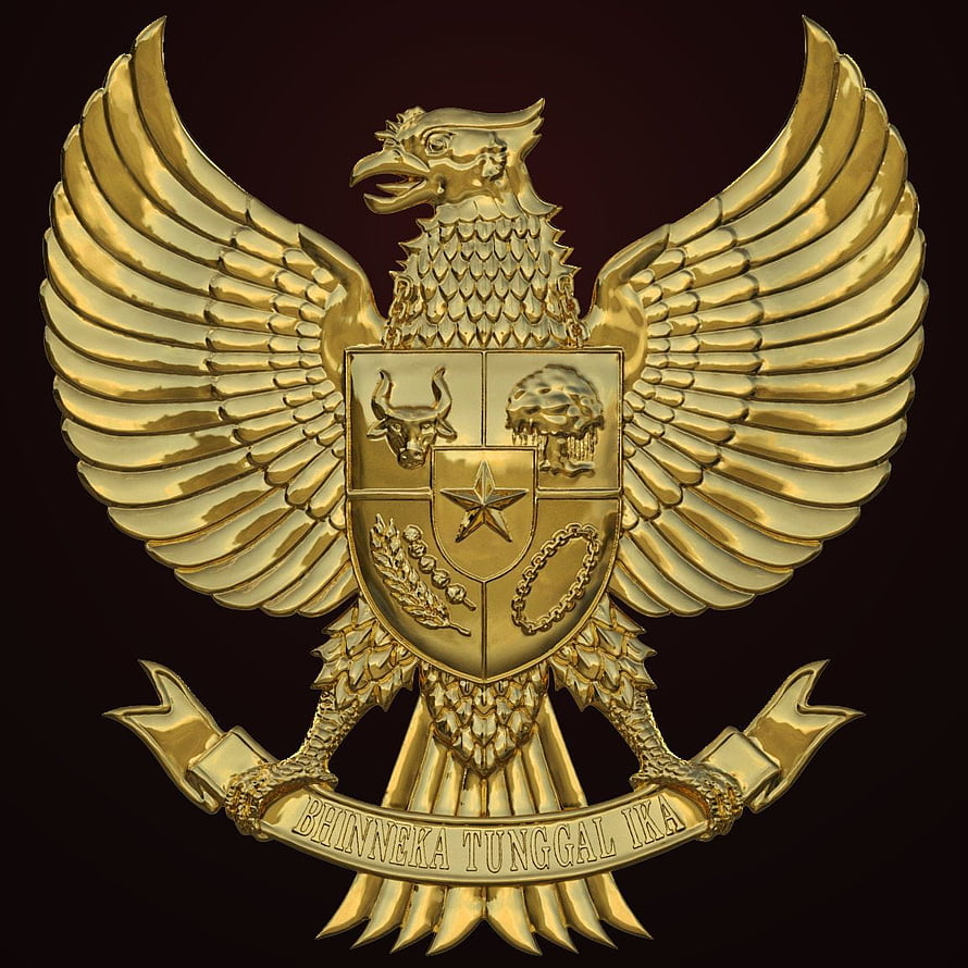 Golden Garuda Pancasila Emblem with National Motto on Dark Background HD phone wallpaper