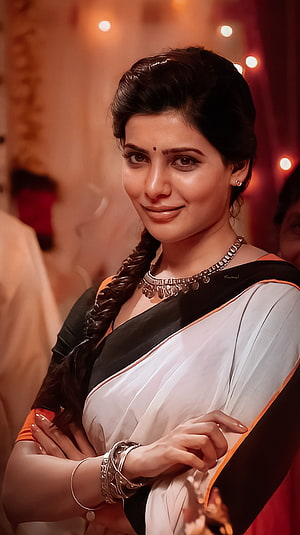Samantha Ruth Prabhu in a white and black saree with silver jewelry, Samantha Akkineni, dress HD phone wallpaper