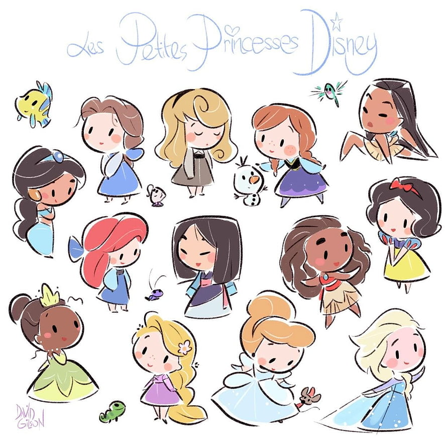 Cute Chibi Disney Princesses Collection Illustration HD wallpaper