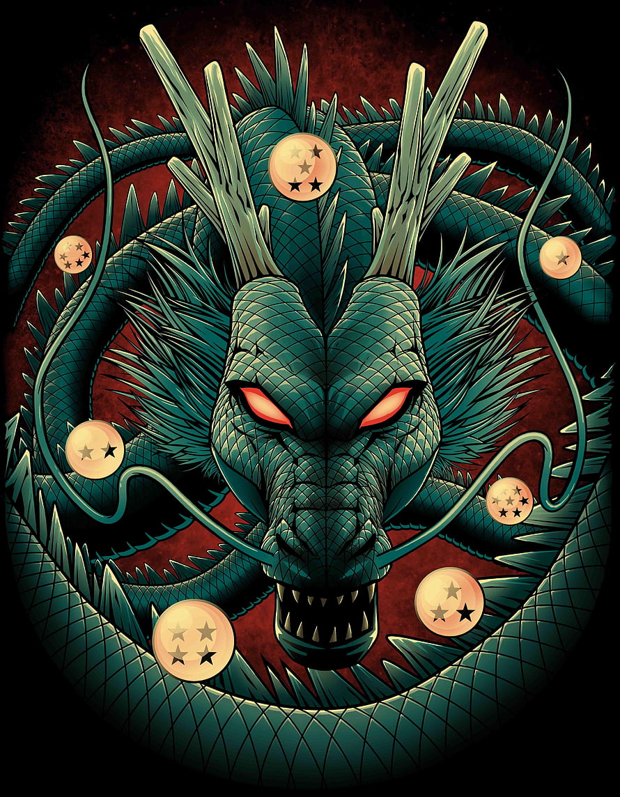 Shenron Dragon Ball Z Green Dragon With Dragon Balls Anime Illustration HD phone wallpaper