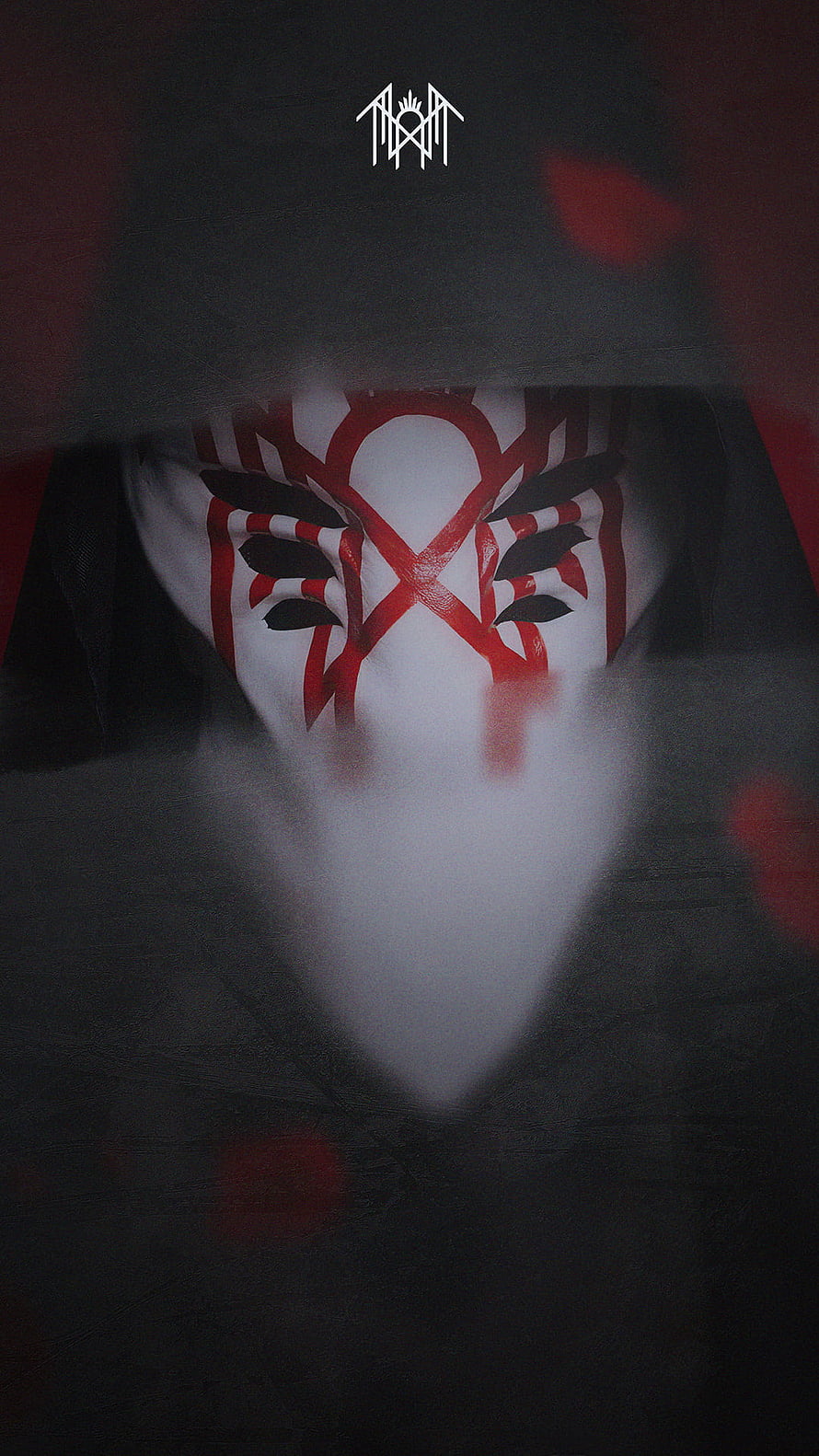 Sleep Token Band Member in Iconic White and Red Face Paint with Hooded Dark Attire HD phone wallpaper