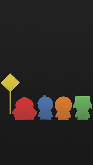 South Park Character Silhouettes with Sign on Black Background HD phone wallpaper