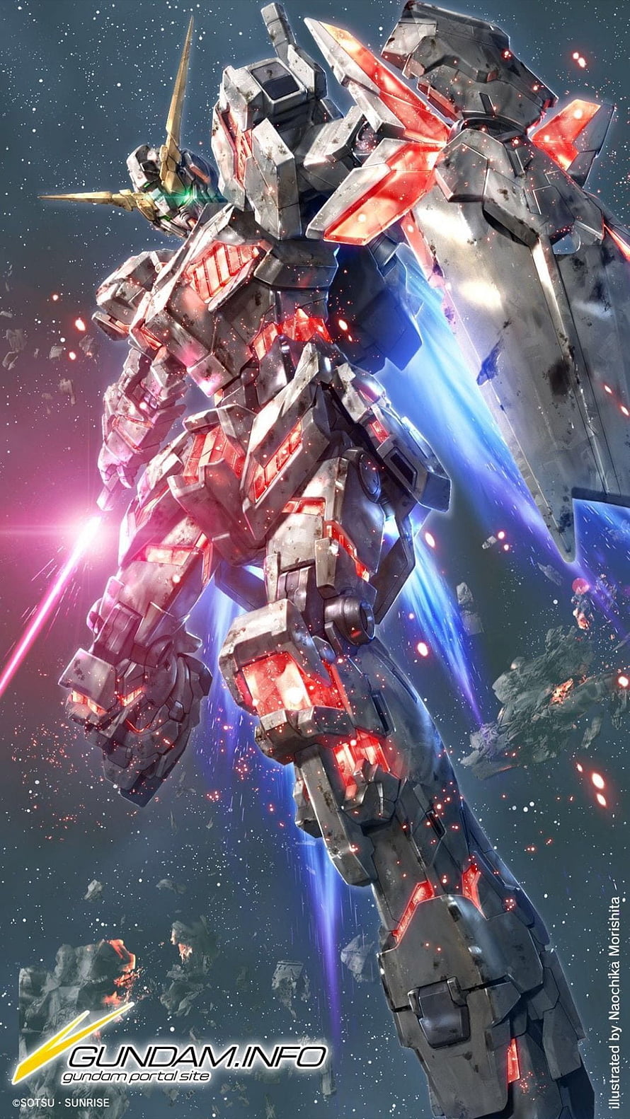 Gundam Barbatops Lupus in Space Battle Scene with Red Energy Core HD phone wallpaper