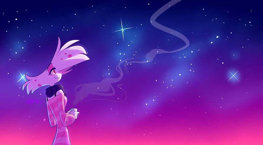Angel Dust from Hazbin Hotel Gazing at a Starry Night Sky HD wallpaper