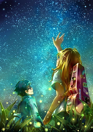 Kaori Miyazono and Kousei Arima Under a Starlit Sky in Your Lie in April HD phone wallpaper