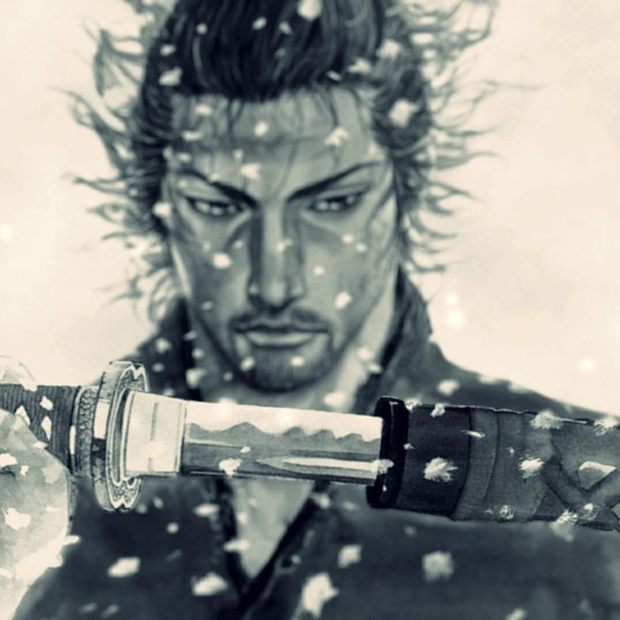 Miyamoto Musashi from Vagabond Holding Katana in Falling Snow HD phone wallpaper