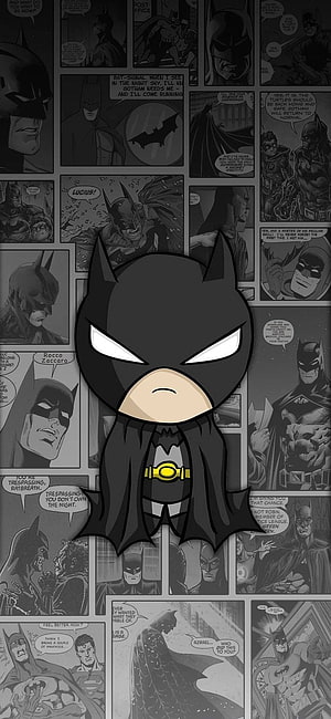 Cute Chibi Batman Character With Comic Book Panels Background, Cute Batman Cartoon, Batman Chibi HD phone wallpaper