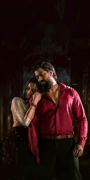 Ranveer Singh and Alia Bhatt in romantic embrace wearing red shirt and traditional attire, KGF Chapter 2, Rocky, Yash, beard, monster HD phone wallpaper