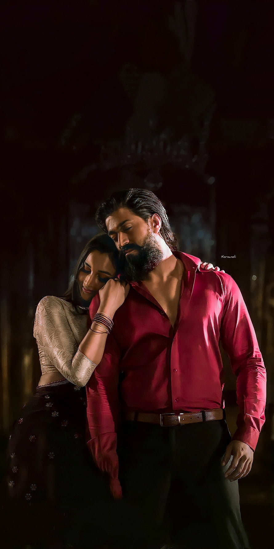Ranveer Singh and Alia Bhatt in romantic embrace wearing red shirt and traditional attire, KGF Chapter 2, Rocky, Yash, beard, monster HD phone wallpaper