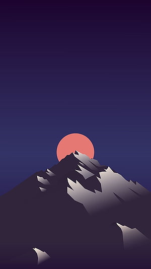 Minimalist Vector Art of a Mountain Peak with a Setting Sun HD phone wallpaper
