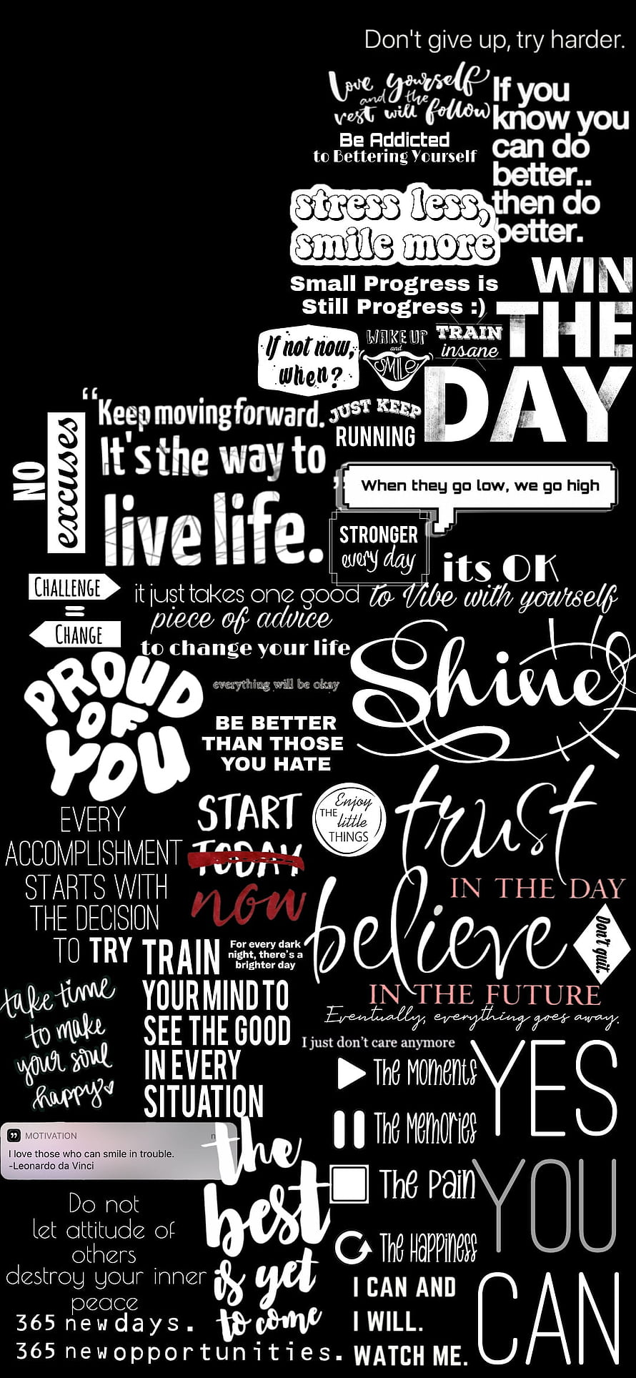 Motivational Typography Collage with Inspirational Quotes and Affirmations on Black Background HD phone wallpaper