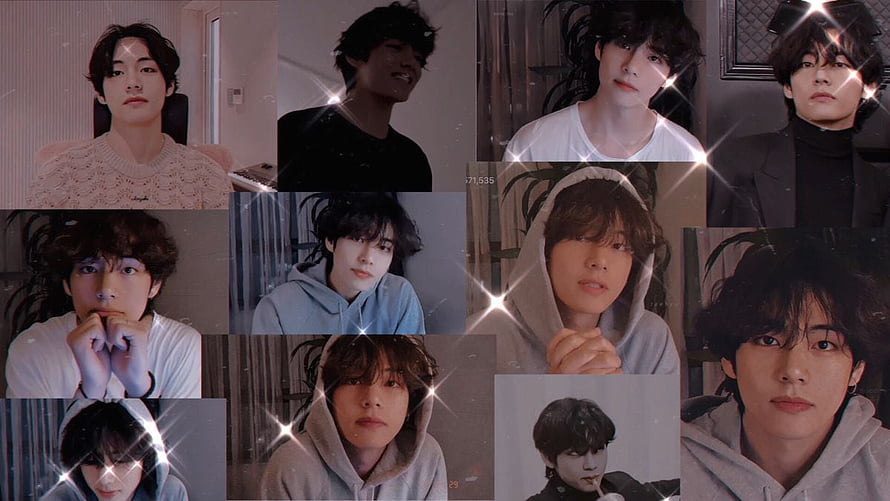 V from BTS aesthetic collage with sparkles and soft lighting HD wallpaper