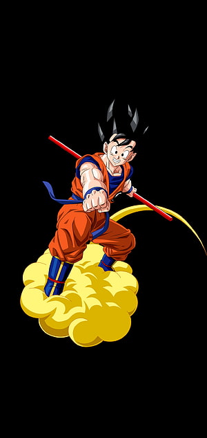 Young Goku Flying on Nimbus Cloud with Power Pole Anime Wallpaper HD phone wallpaper