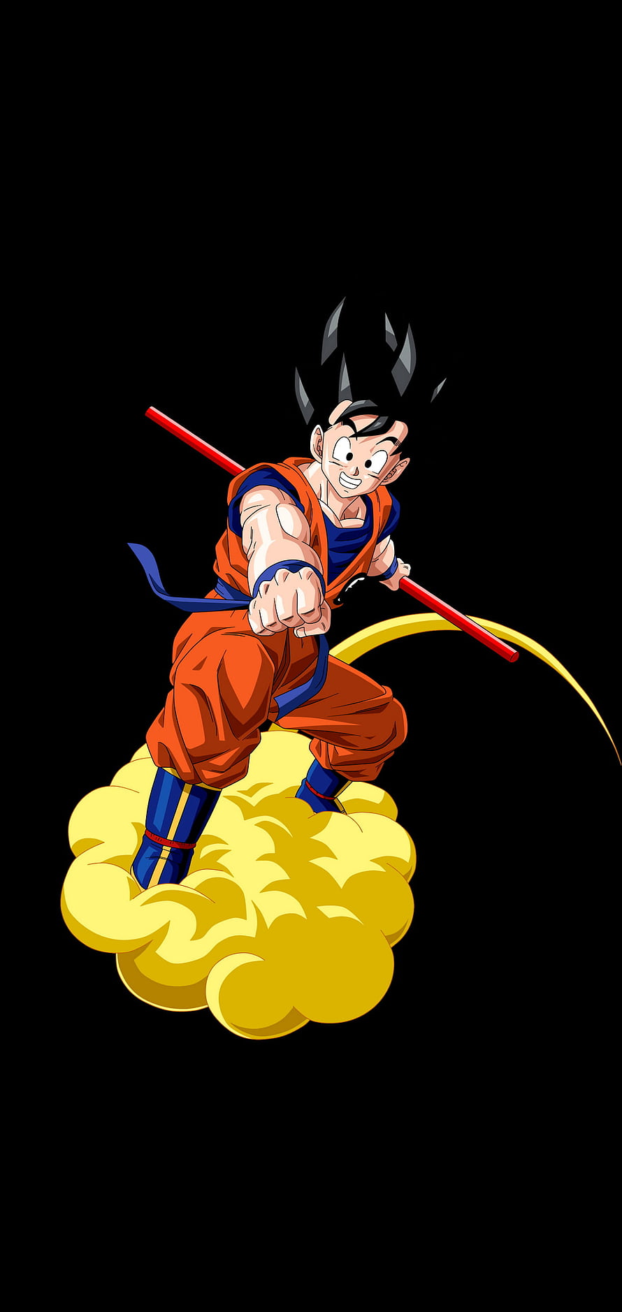Young Goku Flying on Nimbus Cloud with Power Pole Anime Wallpaper HD phone wallpaper