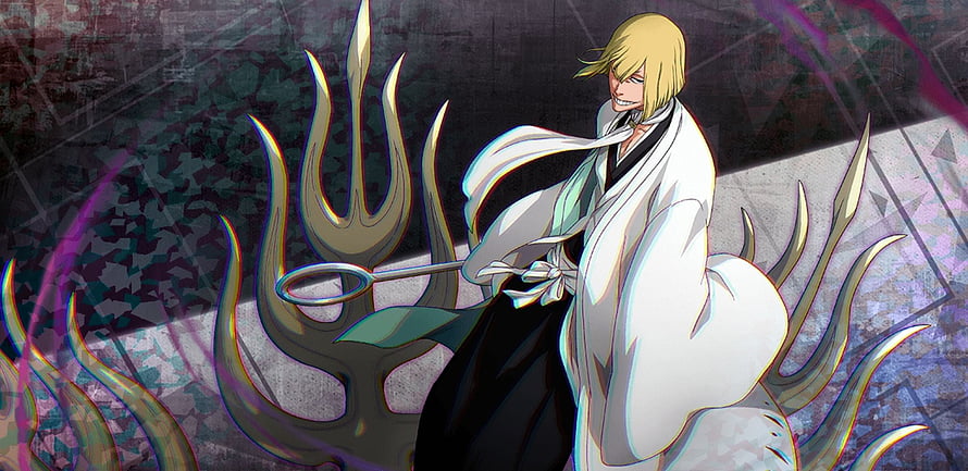 Hirako Shinji in Bleach Anime Artwork with Zanpakuto and Dark Background HD wallpaper