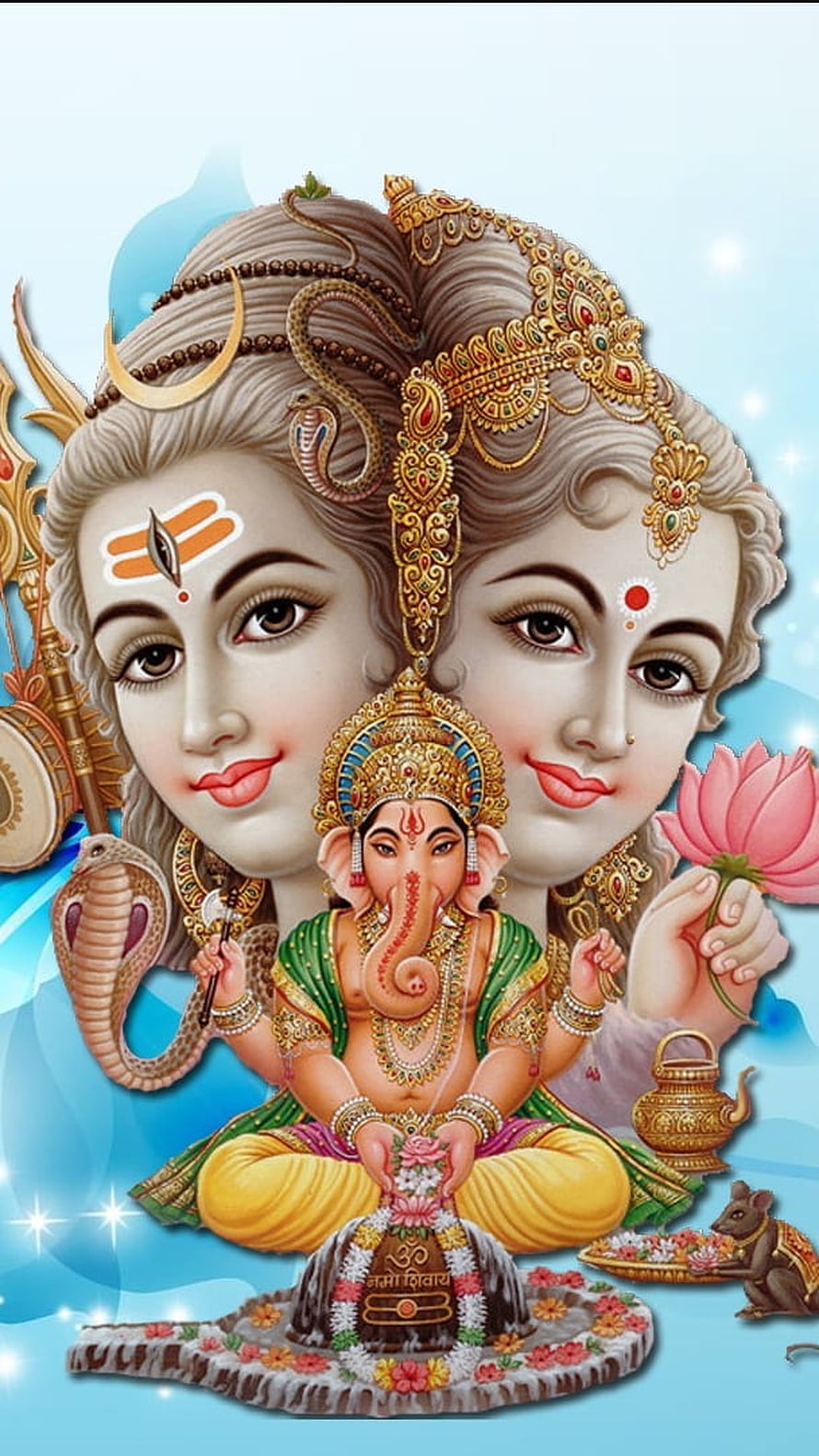 Shiva, Parvati, and Ganesha in a Sacred Hindu Family Portrait HD phone wallpaper