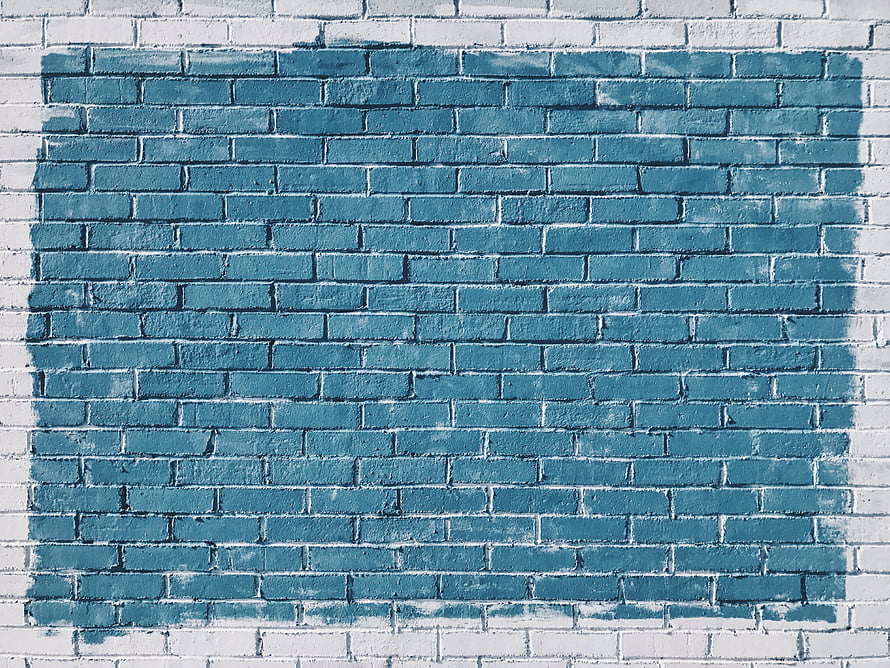 Teal Painted Brick Wall Texture with White Grout Lines and Urban Industrial Style HD wallpaper