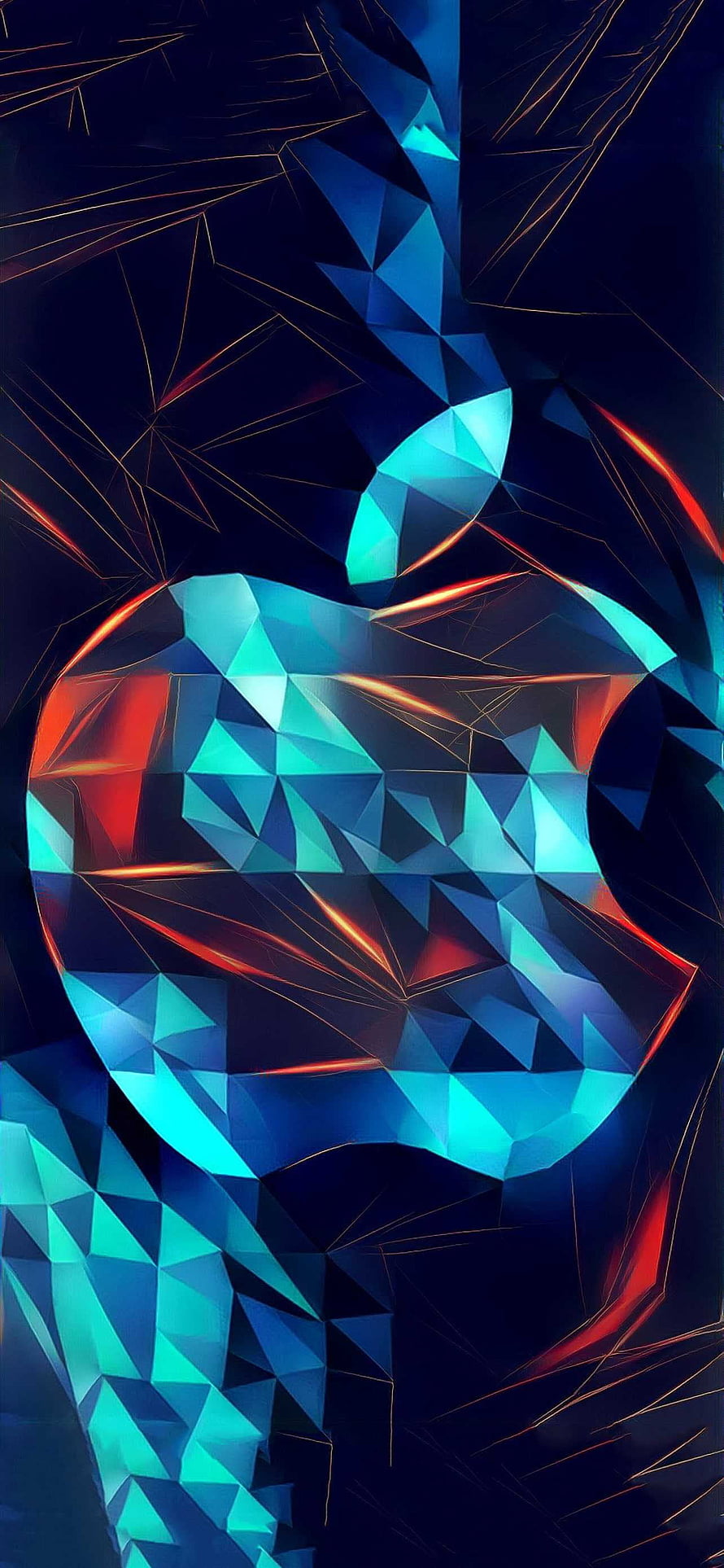 Low Poly Apple Logo with Neon Blue and Red Accents on Dark Background HD phone wallpaper