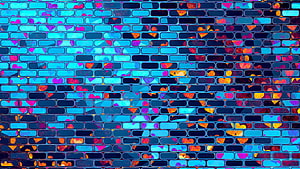 Vibrant Neon Brick Wall Pattern With Colorful Heart Motifs HD wallpaper