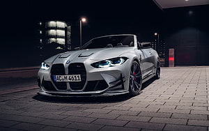 Silver AC Schnitzer BMW M4 G83 Convertible Night Cityscape HD wallpaper