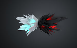 Dual Crystal Shards with Cyan and Red Glow on Dark Background HD wallpaper