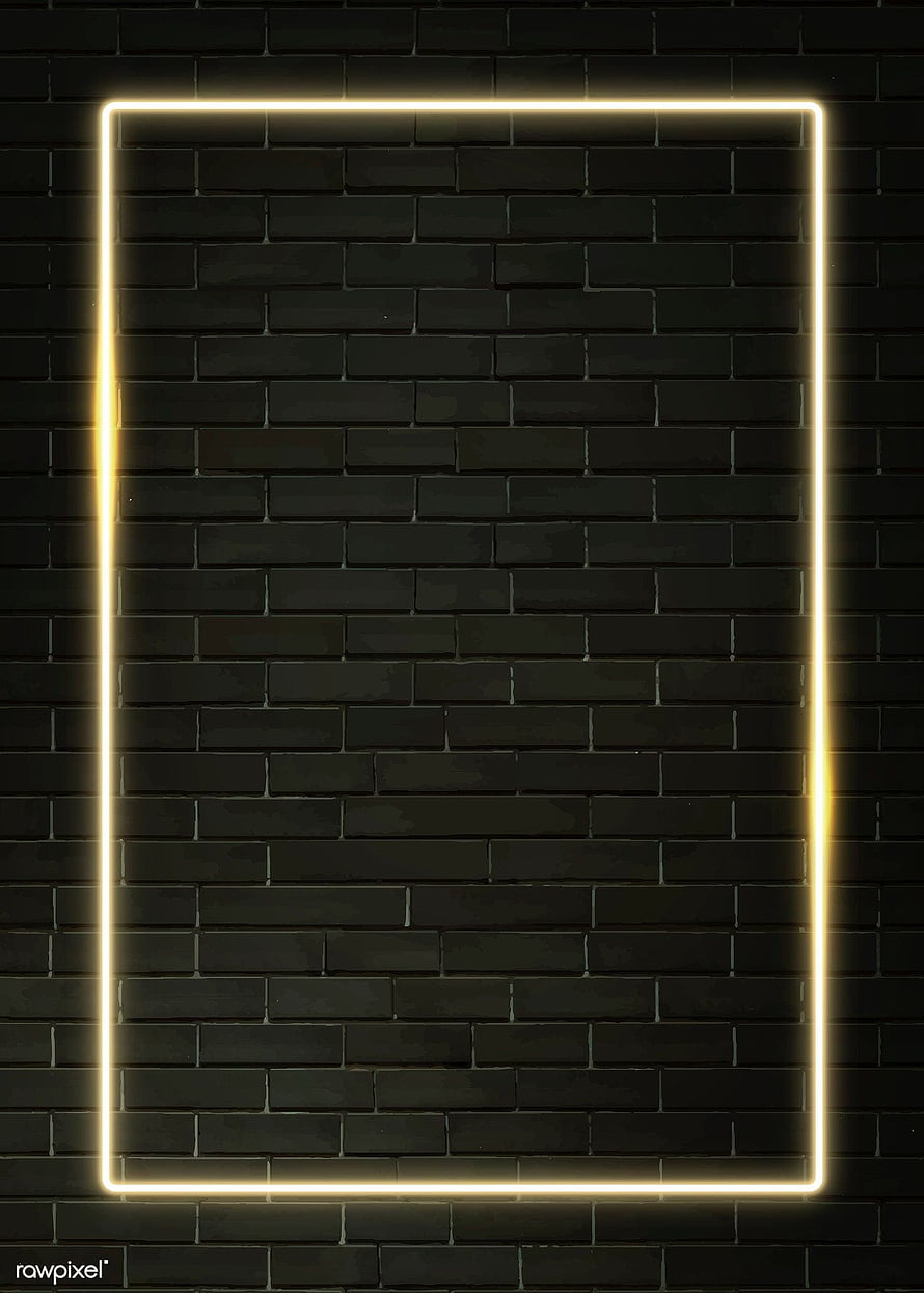 Glowing Yellow Neon Rectangle Frame on Dark Brick Wall Background HD phone wallpaper