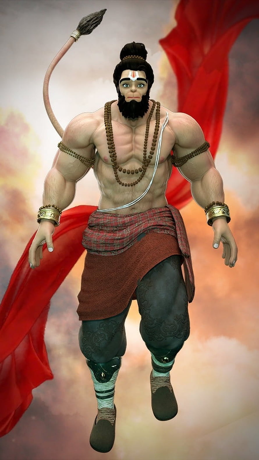Hanuman 3D Character Render with Red Sash and Muscular Build, Jay Hanuman, Animated, Hanuman HD phone wallpaper