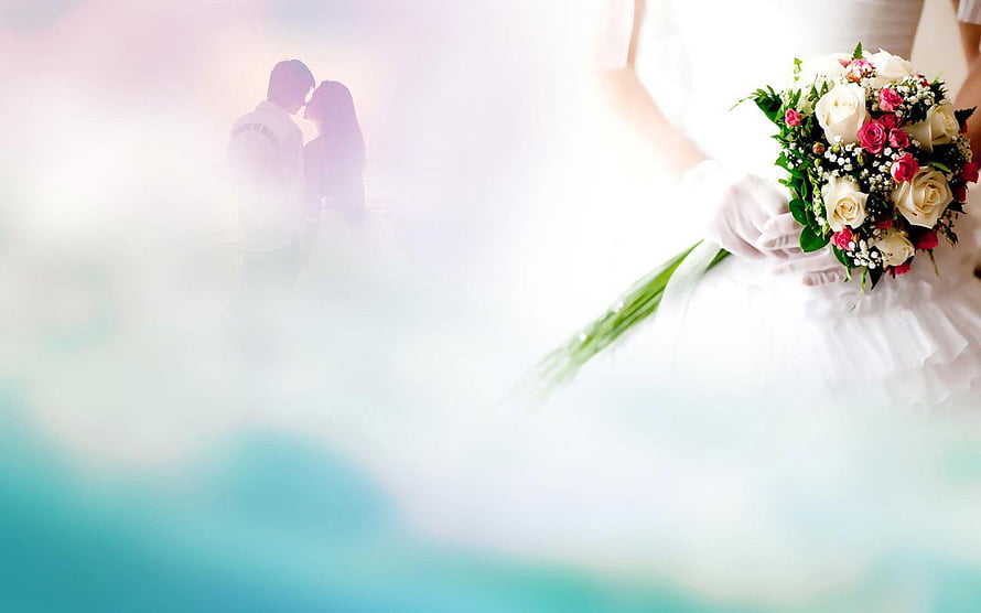 Romantic Wedding Bouquet With Blurred Couple Silhouette Background, Wedding Banner, Wedding Design HD wallpaper