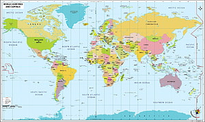 Colorful Political World Map Showing Countries And Capitals For Educational Reference HD wallpaper