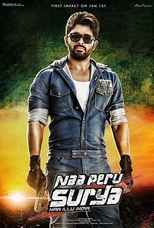 Naa Peru Surya Movie Poster Featuring Action Hero in Denim Jacket HD phone wallpaper