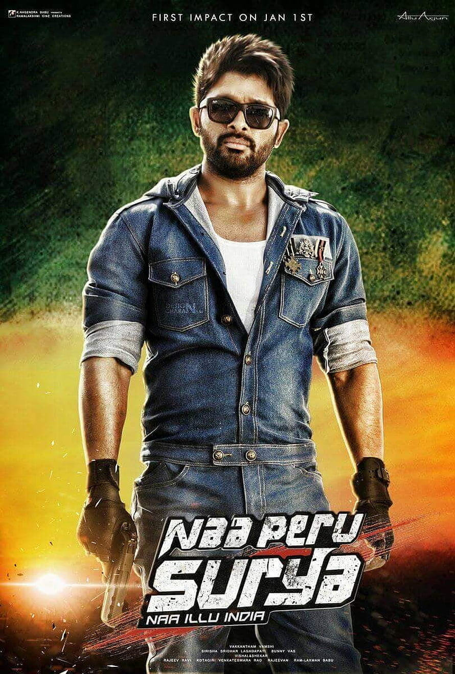 Naa Peru Surya Movie Poster Featuring Action Hero in Denim Jacket HD phone wallpaper