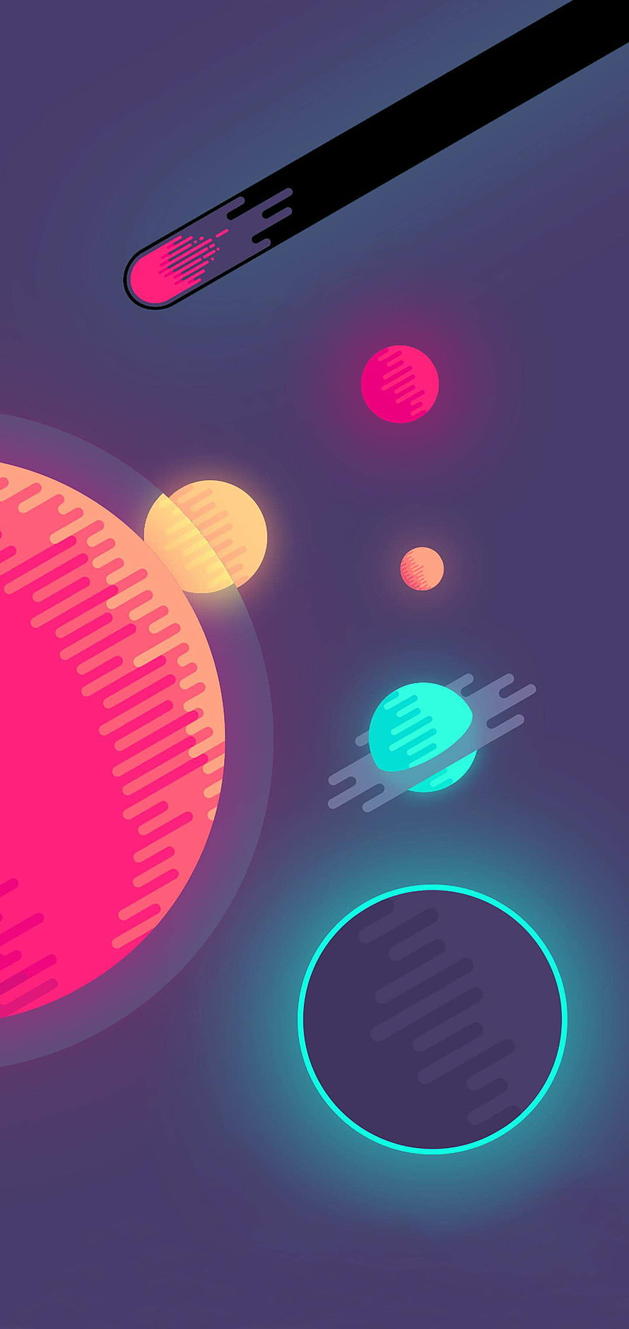 Neon Space Planets Abstract Digital Art Wallpaper HD phone wallpaper