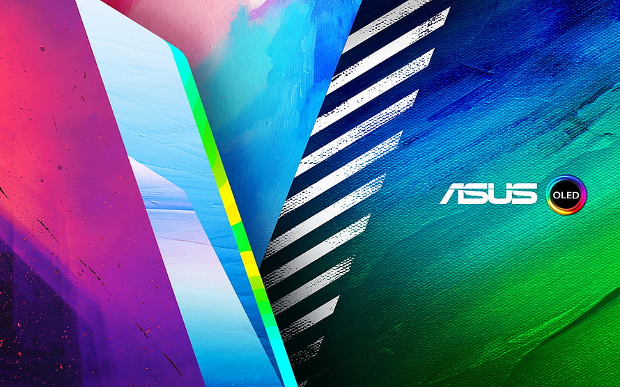 Vibrant ASUS OLED Abstract Wallpaper with Colorful Geometric Shapes and Stripes HD wallpaper