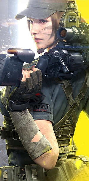 Urban Tracker Female Soldier in Tactical Gear Holding a Sniper Rifle HD phone wallpaper