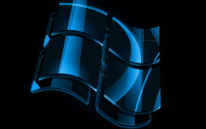 Glossy Blue Windows 7 Logo on Black Background HD wallpaper