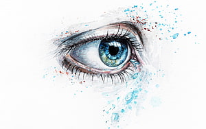 Watercolor Blue Eye Artwork with Splashes and Tears HD wallpaper