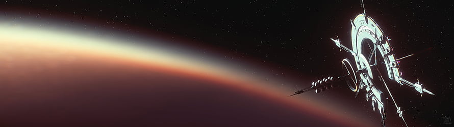 Star Citizen Space Station Orbiting a Planet with Atmospheric Glow HD wallpaper