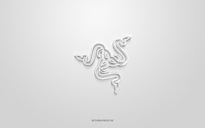 Razer Three-Headed Snake Emblem in White 3D Relief on Minimalist Light Gray Surface HD wallpaper