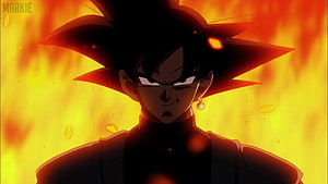 Goku Black Anime Character Silhouette Against Fiery Orange Background HD wallpaper
