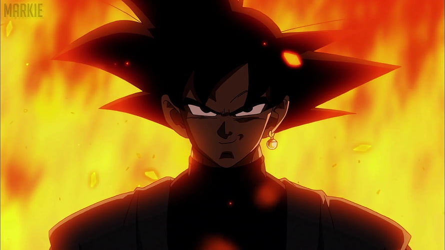 Goku Black Anime Character Silhouette Against Fiery Orange Background HD wallpaper